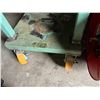 Image 2 : 34" X 34" HEAVY DUTY WELDING TABLE. 3/4" THICK WITH 6" WHEELS. HAS OVERHEAD POLE TYPE LIFTING SYSTEM