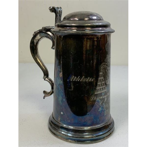 ANTIQUE 1863 DATED "THROWING THE CRICKET BALL" LARGE STEIN TROPHY
