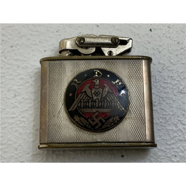 VINTAGE NAZI GERMANY LIGHTER WITH ENAMEL BADGE ATTACHED