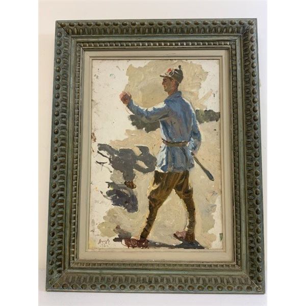 USSR ARNAUTOV "RED ARMY MAN" OIL ON BOARD 1956 PAINTING FRAMED