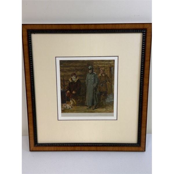 S.OTROSCHENKO USSR OIL ON BOARD PAINTING "PARTISANS TAKING GERMAN OFFICER" FRAMED