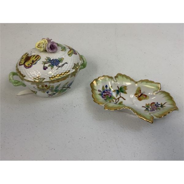 VINTAGE HUNGARIAN HEREND PORCELAIN "BUTTERFLIES" SOUP BOWL AND DISH