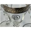 Image 4 : ANTIQUE SILVER AND GLASS SET OF 5 WINE / LIQUOR GLASSES WITH MONOGRAM