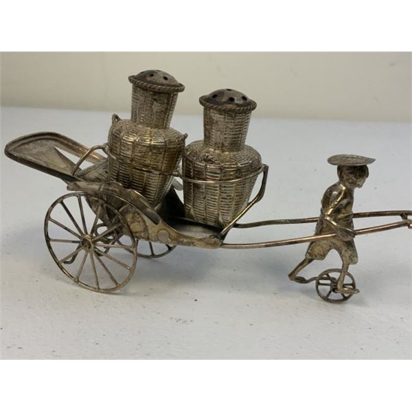 VINTAGE HONK KONG STERLING SILVER SALT AND PEPPER SHAKERS RICKSHAW