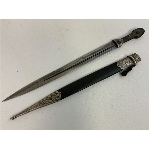 ANTIQUE RUSSIAN COSSACK CAUCASIAN KINJAL DAGGER SILVER DECORATED