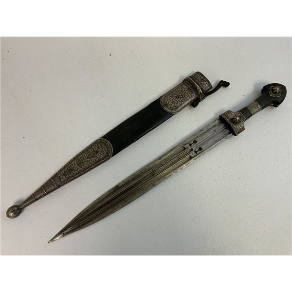 ANTIQUE RUSSIAN COSSACK CAUCASIAN KINJAL DAGGER SILVER DECORATED