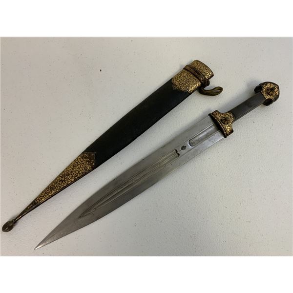 ANTIQUE RUSSIAN COSSACK CAUCASIAN KINJAL DAGGER GOLD ZARNISH DECORATED