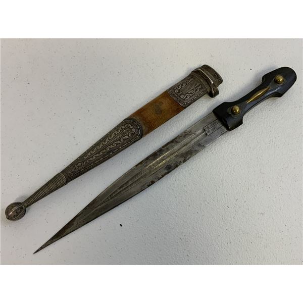 ANTIQUE RUSSIAN COSSACK CAUCASIAN KINJAL DAGGER SILVER NIELLO FITTINGS