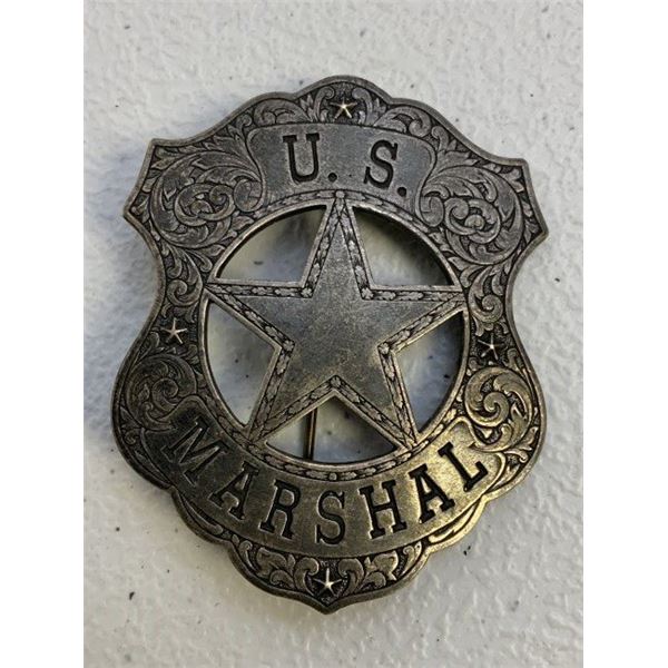 VINTAGE OBSOLETE US MARSHAL SILVER BADGE