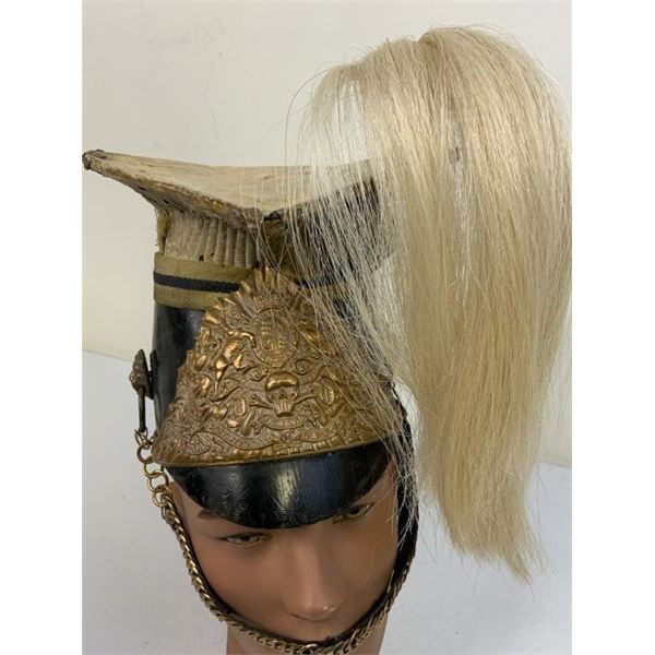 ANTIQUE BRITISH 17th LANCERS CAP HELMET WITH WHITE HORSEHAIR PLUMAGE