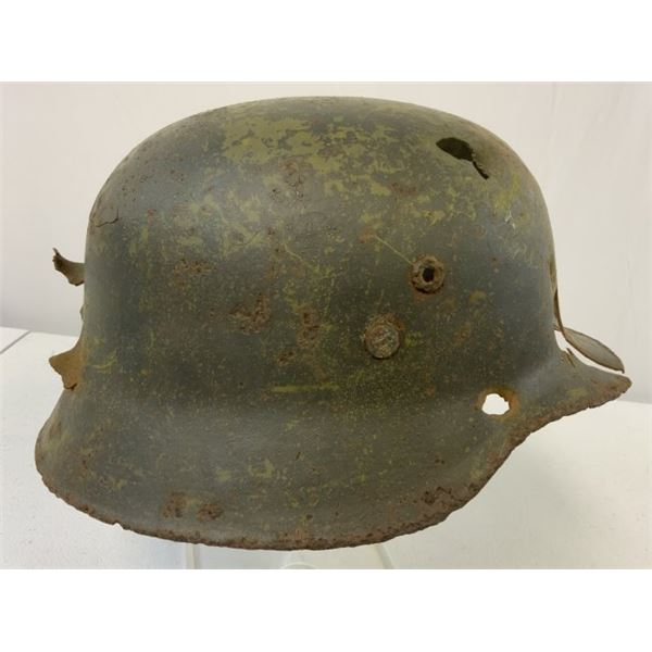 WWII GERMAN M35 COMBAT DAMAGED RUSSIAN FRONT HELMET