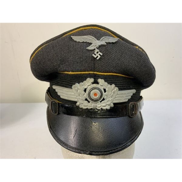 WWII GERMAN LUFTWAFFE FLIGHT NCO OFFICER CRUSHER TYPE VISOR CAP
