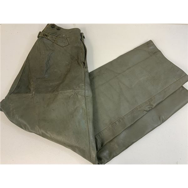 WWII GERMAN NAVY KRIEGSMARINE GRAY LEATHER FOUL WEATHER PANTS