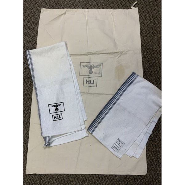 WWII GERMAN MILITARY REENACTMENT LAUNDRY BAG AND TOWELS