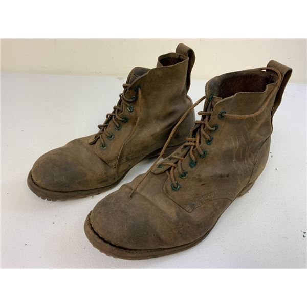 WWII GERMAN MILITARY BROWN LEATHER M37 FIELD LOW BOOTS WITH HOBNAILS