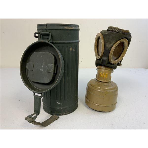 WWII GERMAN AFRIKA KORPS GAS MASK AND FILTER WITH CANISTER