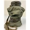 Image 12 : WWII GERMAN GAS MASK AND FILTER WITH CANISTER AND GAS CAPE BAG STRAPPED