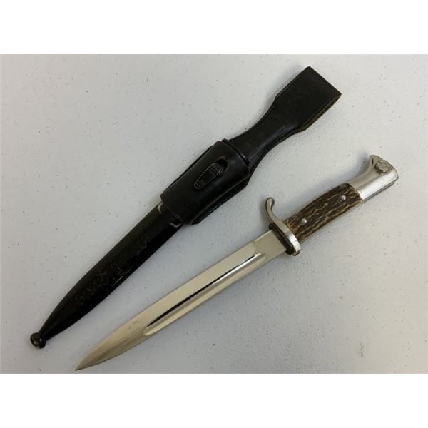 WWII GERMAN SHORT DRESS ARMY BAYONET WITH STAG GRIPS BY ROBERT KLAAS SOLINGEN