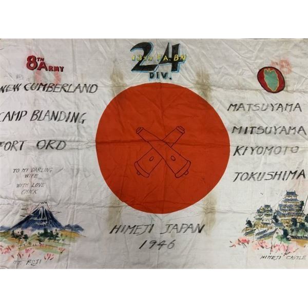 WWII IMPERIAL JAPANESE SILK FLAG GI SIGNED ARTWORK
