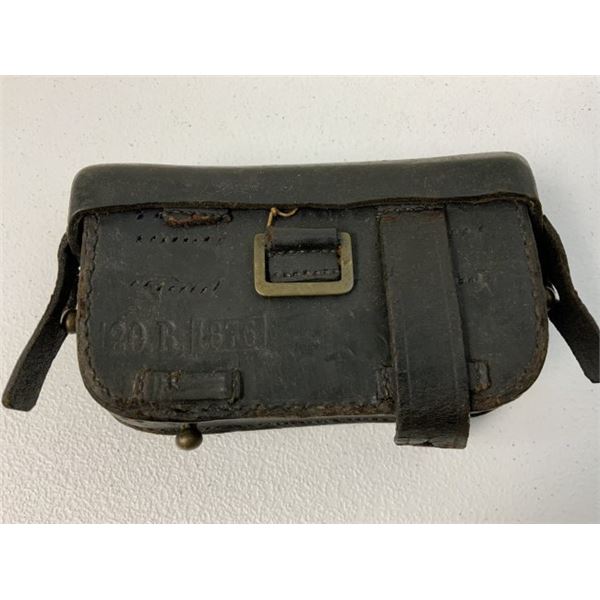 ANTIQUE GERMAN LEATHER AMMUNITION POUCH 1876 DATED