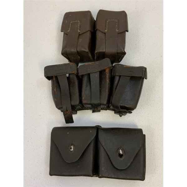 ANTIQUE SWISS / GERMAN / RUSSIAN LOT OF 3 AMMUNITION LEATHER POUCHES