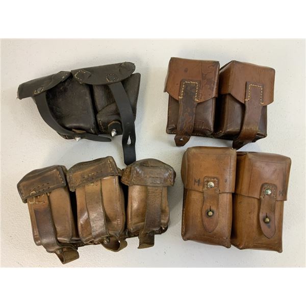 ANTIQUE RUSSIAN / FINISH / YUGOSLAVIAN LOT OF 4 AMMUNITION LEATHER POUCHES