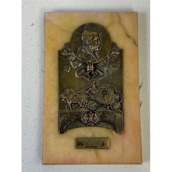 ANTIQUE 1914 AUSTRIA HUNGARY EMPIRE K.U.K. POSTAL AWARD PLAQUE BRASS ON MARBLE