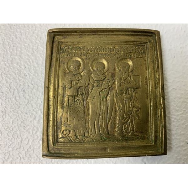 IMPERIAL RUSSIA BRASS TRAVELING ICON 19h CENTURY
