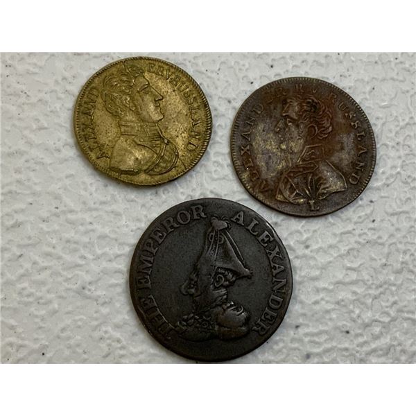 IMPERIAL RUSSIA ALEXANDER I LOT OF 3 NAPOLEONIC WARS JETTONS MEDALS