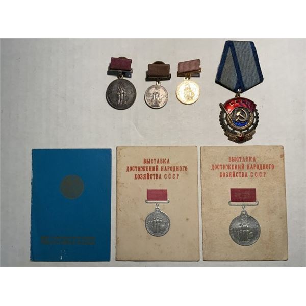USSR GROUP OF AGRICULTURE PRIZE MEDAL SET WITH ORDER