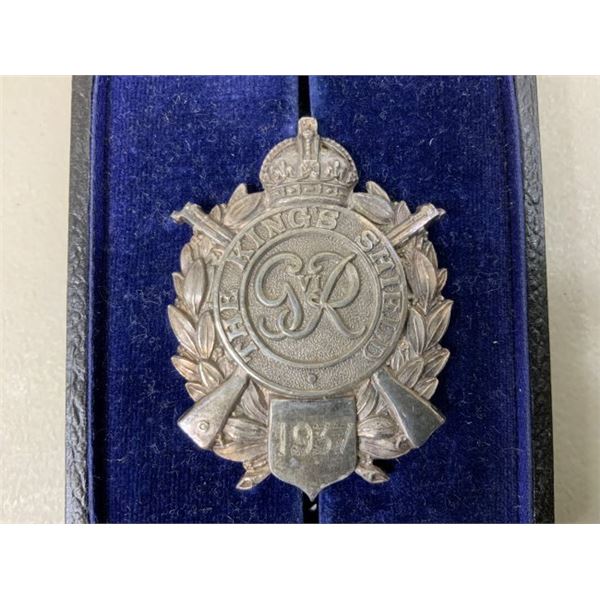 1937 BRITISH SILVER KINGS SHIELD SHOOTING BADGE CASED