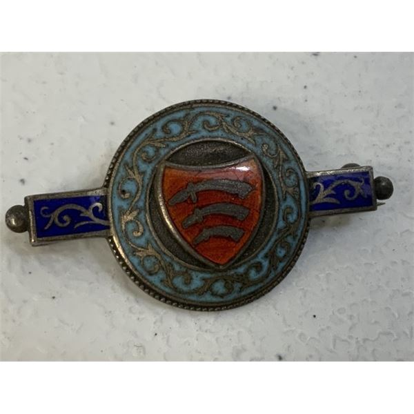 ANTIQUE STERLING SILVER AND ENAMEL BRITISH BADGE BROOCH
