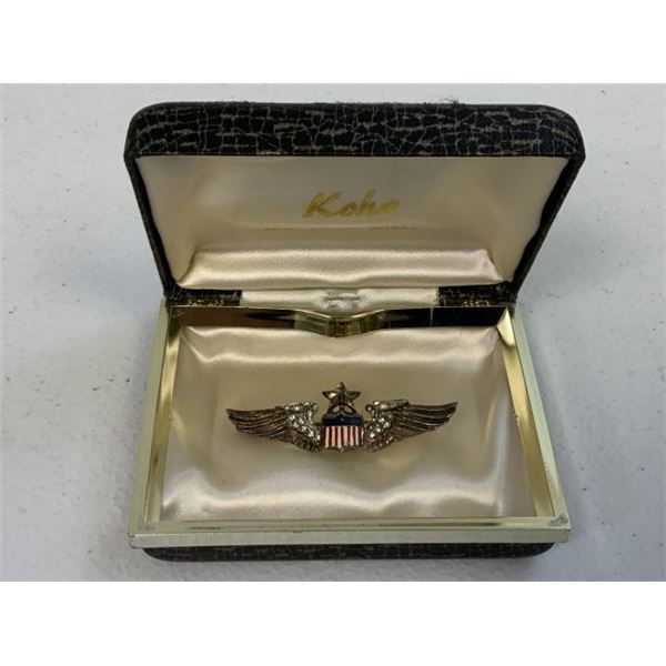 WWI US ARMY AIR FORCE SWEETHEART PILOT WINGS STERLING ENAMELS & STONES