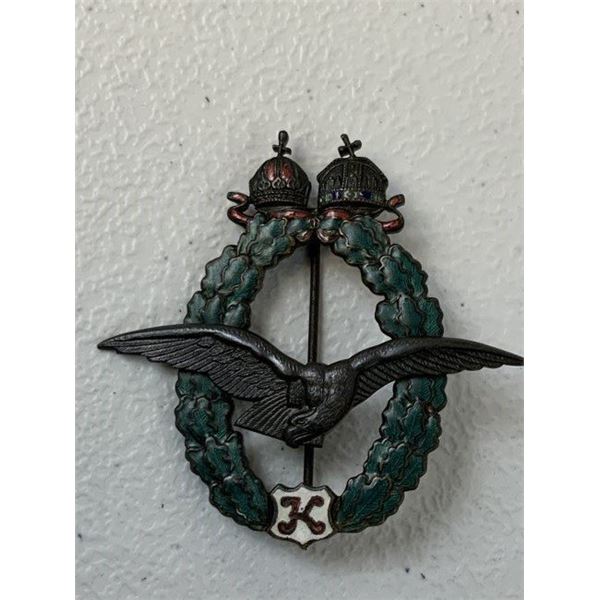 WWI AUSTRIAN HUNGARIAN EMPIRE ENAMELED PILOTS BADGE KARL