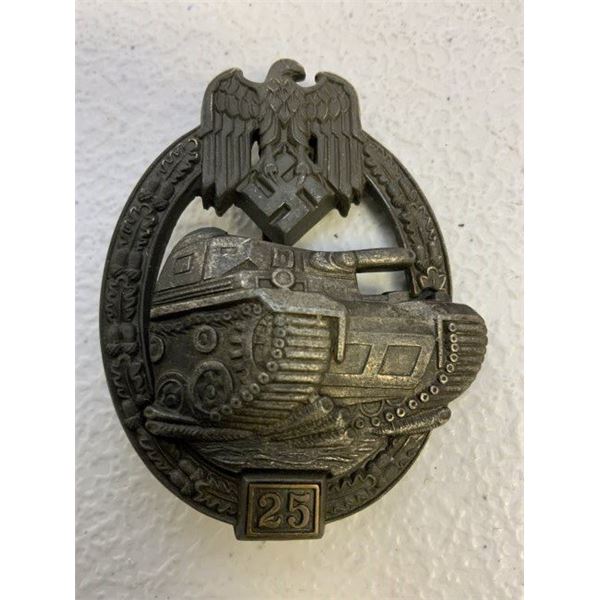 WWII GERMAN PANZER ASSAULT BADGE IN SILVER 25 ENGAGEMENTS