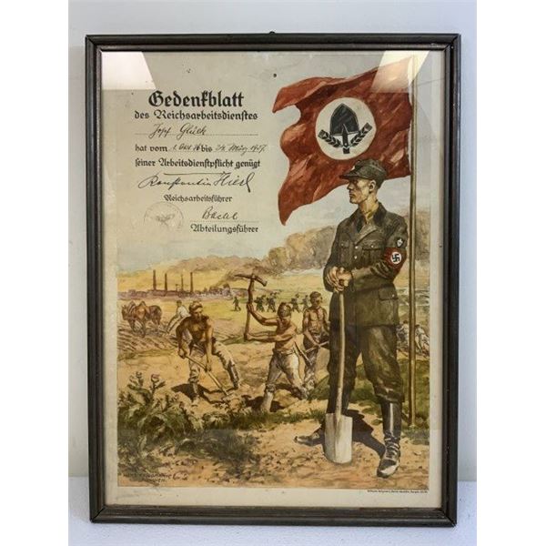 GERMANY THIRD REICH RAD COLORFUL DOCUMENT FRAMED