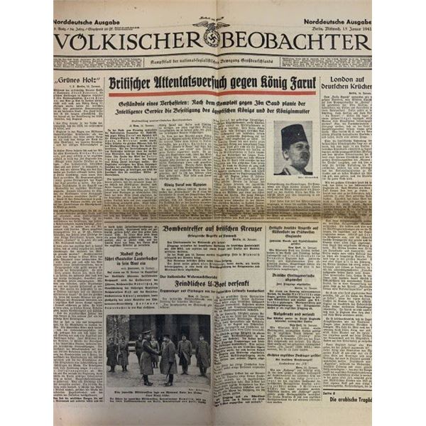 GERMANY THIRD REICH WWII GERMAN NEWSPAPER "Volkisher Beobachter" JANUARY 15 , 1941