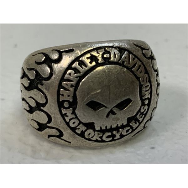 VINTAGE .925 SILVER HARLEY DAVIDSON MOTORCYCLES SCULL RING