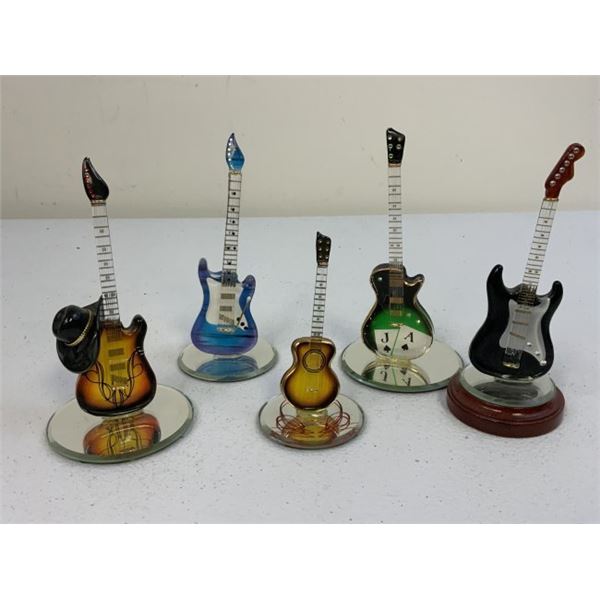 LOT OF 5 GLASS COLLECTABLE GUITARS BY GLASS BARON