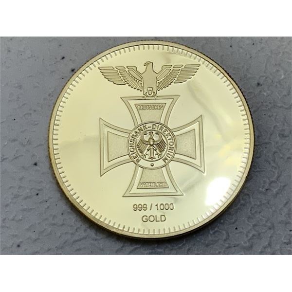 GERMANY GOLD PLATED NOVELTY COIN DEUTSCHE REICHSBANK COMMEMORATIVE BAR