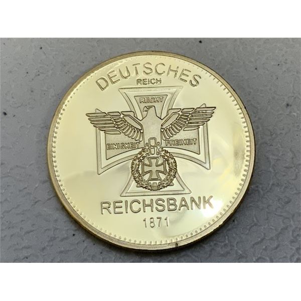 GERMANY GOLD PLATED NOVELTY COIN DEUTSCHE REICHSBANK 1871 COMMEMORATIVE BAR