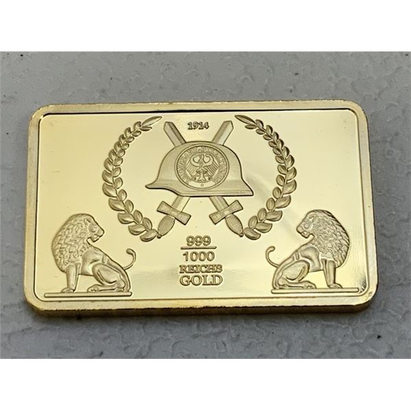 GERMANY GOLD PLATED NOVELTY COIN WWI MILITARY COMMEMORATING BAR