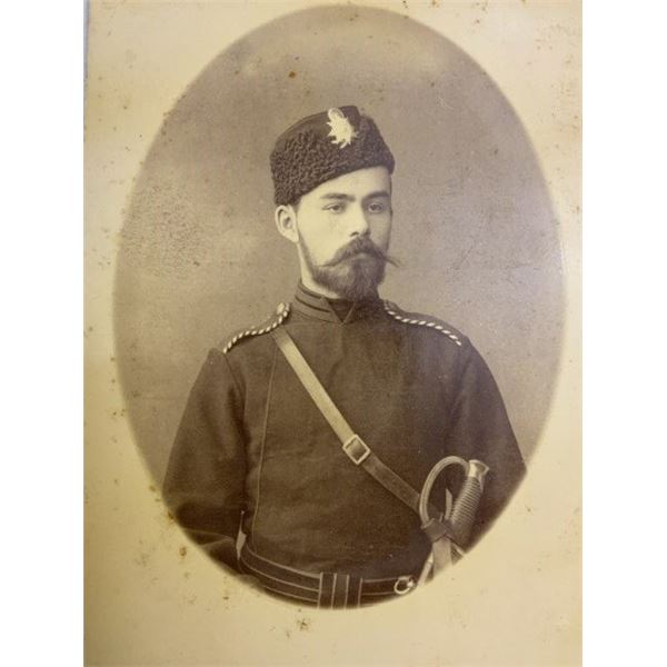 IMPERIAL RUSSIA ANTIQUE CABINET PHOTO PORTRAIT MILITARY MAN WITH SWORD