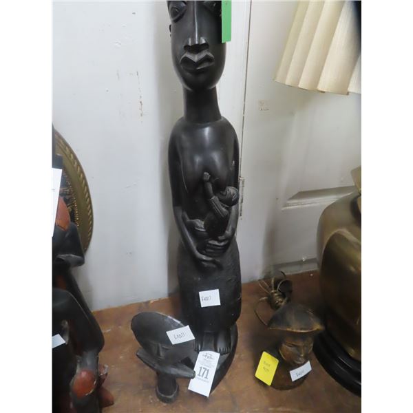 Tribal Mother Statue, African Carved Figurine - 3 Pc.