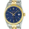 Image 1 : Rolex Mens 2T Yellow Gold And Steel Blue Index Fluted Bezel Datejust Wristwatch