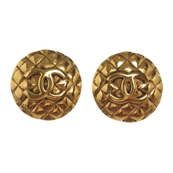 Chanel CC Gold-tone Round Clip-On Earrings