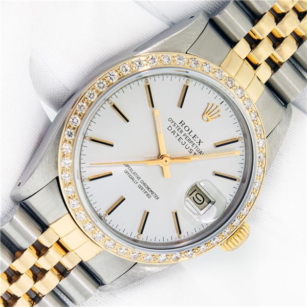 Rolex Mens Two Tone Silver Index And Diamond Datejust Wristwatch 36MM