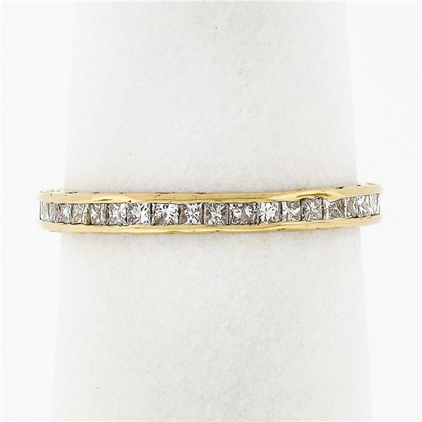 Vintage 18k Gold 0.85 ctw Channel Princess Cut Diamond Eternity Wedding Band Rin