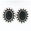 Image 1 : Large Vintage .925 Silver Oval Black Onyx Twisted Wire Bead Work Button Earrings
