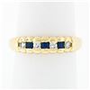 Image 1 : 18K Gold 0.36 ctw Channel Square Sapphire Round Diamond Scalloped Stack Band Rin